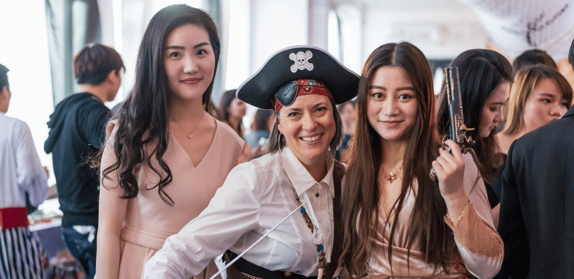 Students and teacher at a themed event