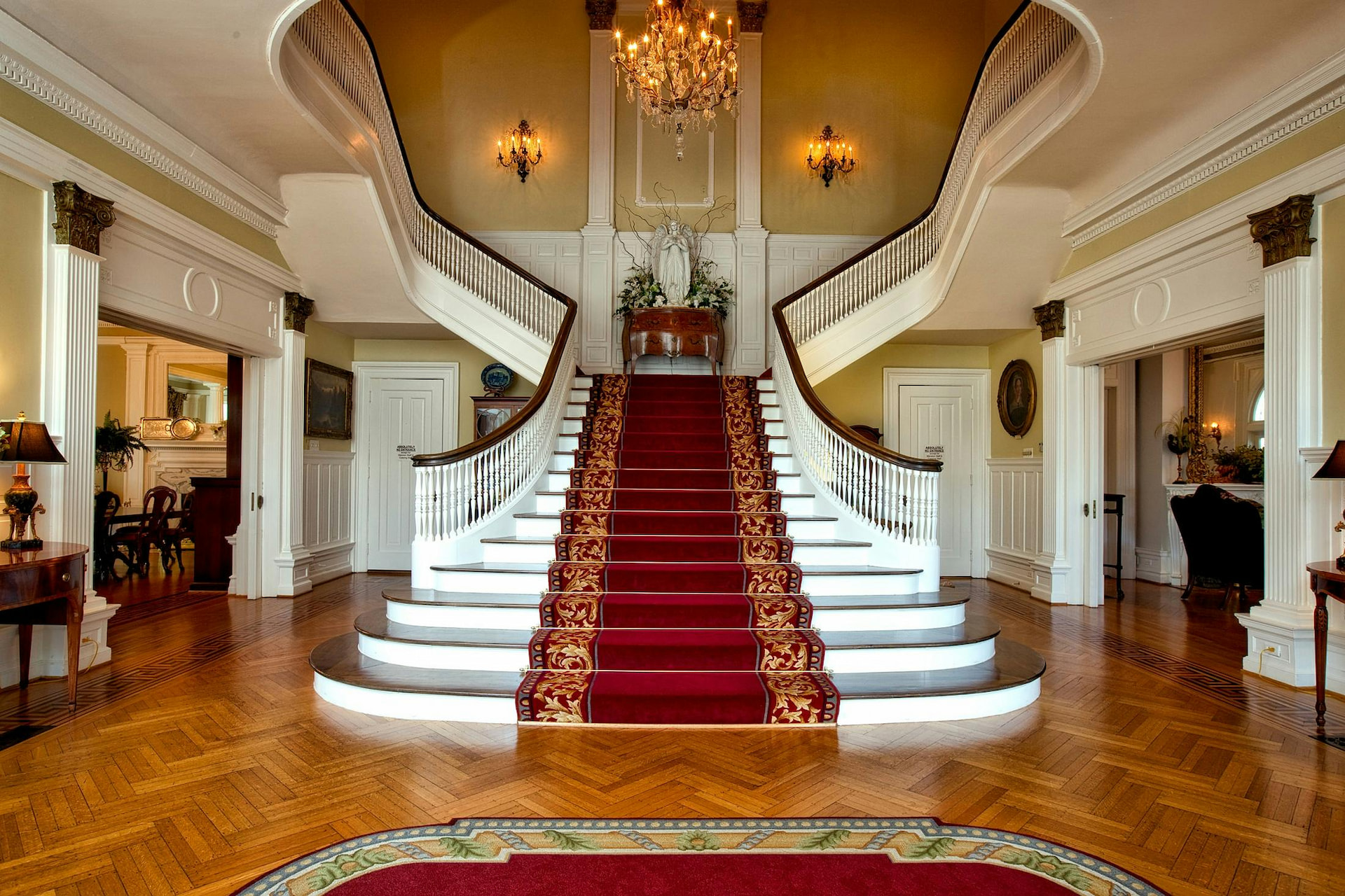 The stairway inside of a hotel