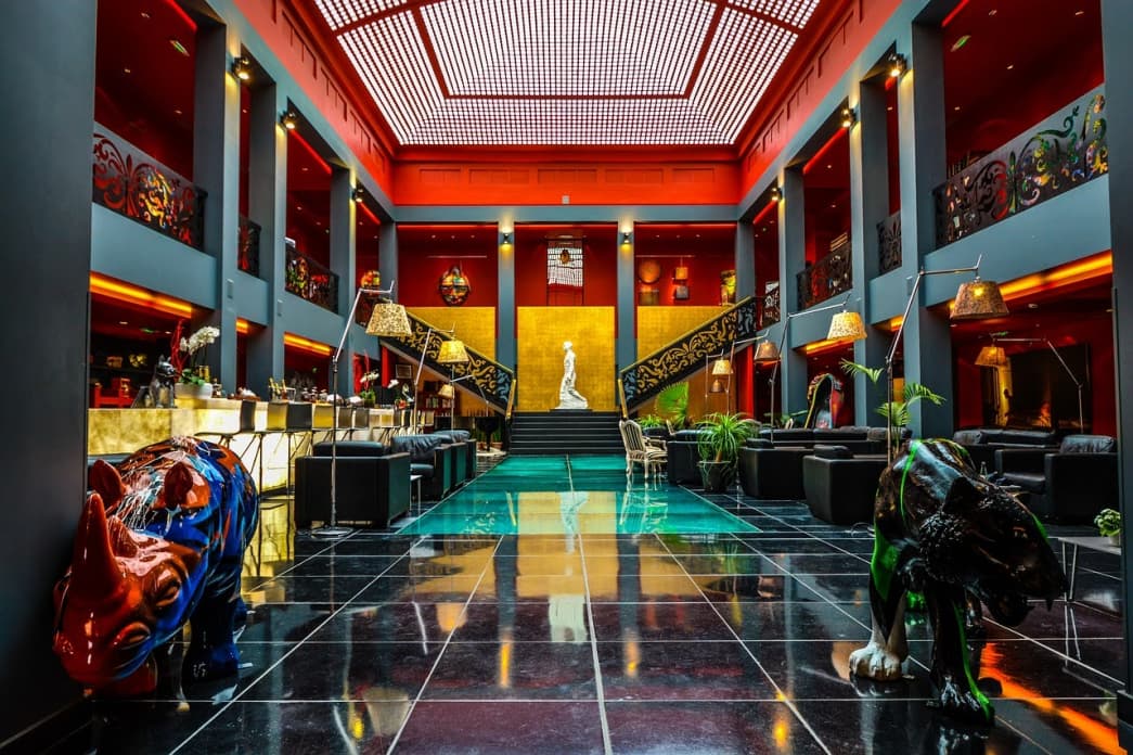 Inside of a luxurious boutique hotel
