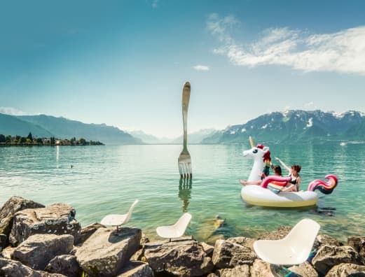 Floating Unicorn and Fork in Lake Geneva